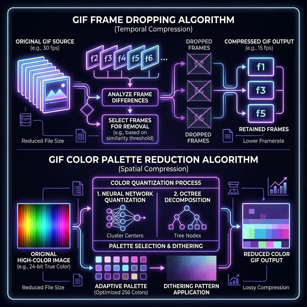 Chart showing the frame dropping and color reduction algorithms within the Twitch GIF Compressor